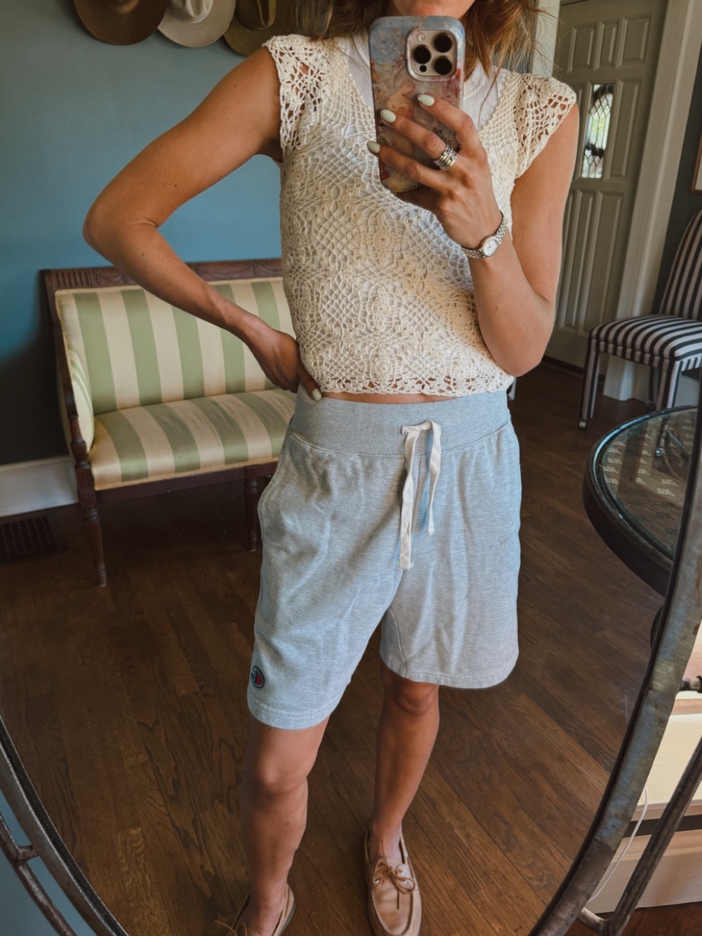 Champion Light Gray Drawstring Lounge long Shorts sz small